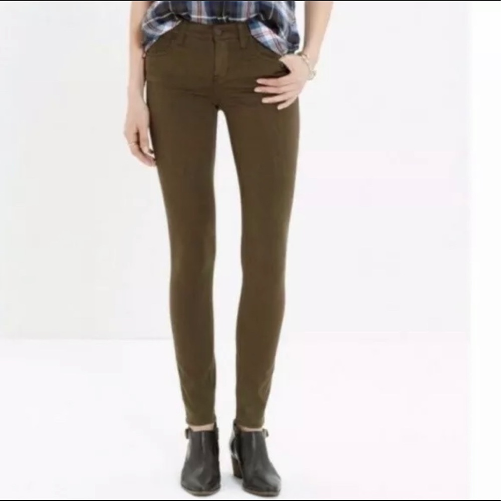 Madewell Skinny Skinny Olive Green Waxed Jeans 24x32